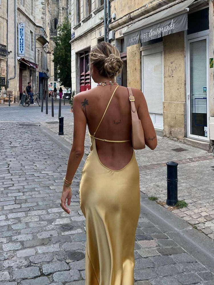 Aitana Alma | Vestido Largo Lencero Mujer Tirante Fino Espalda Abierta