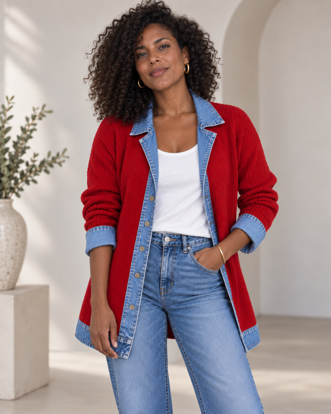 Amaya | Chaqueta de Punto con Paneles en Denim — imagen 2