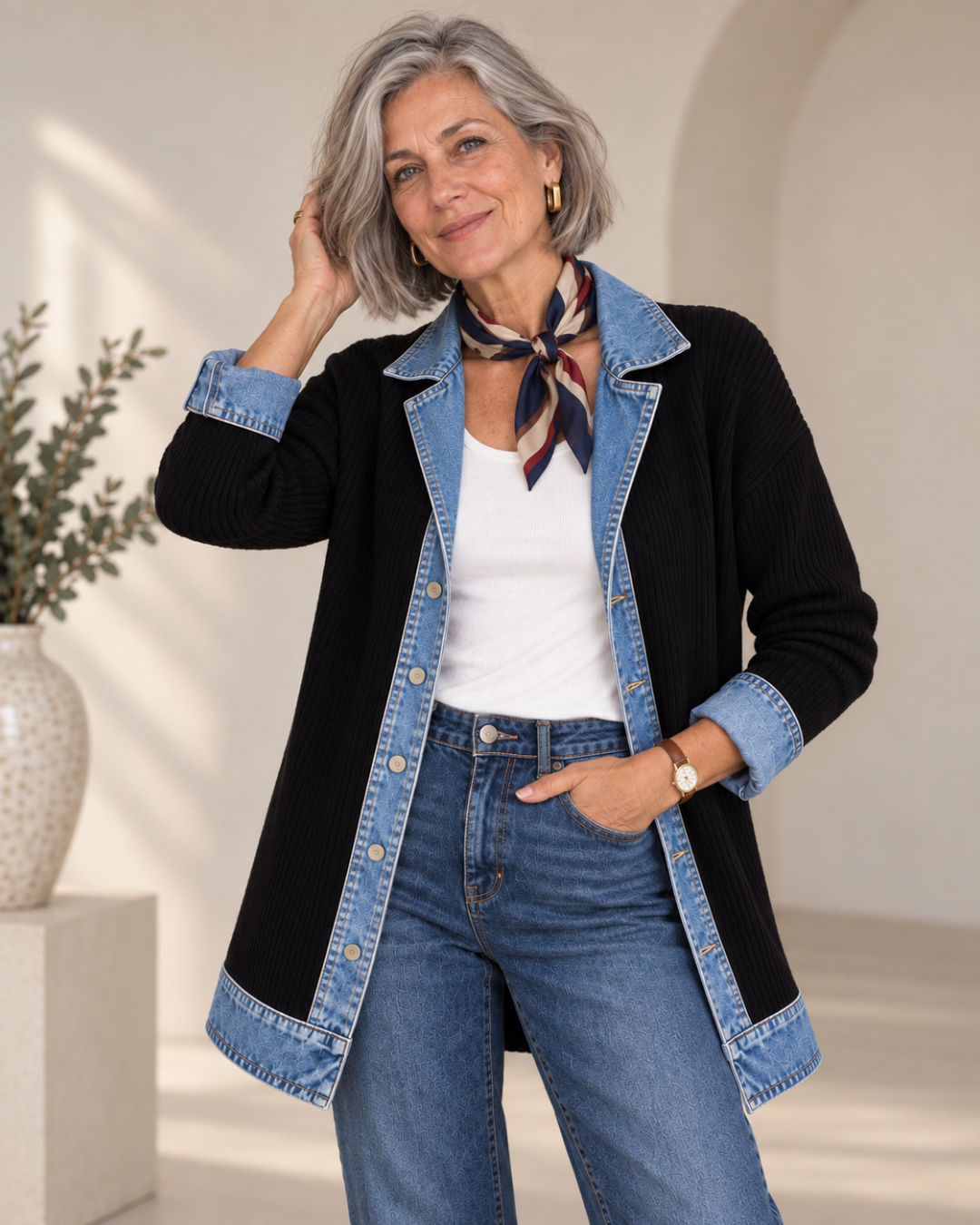 Amaya | Chaqueta de Punto con Paneles en Denim — imagen 3
