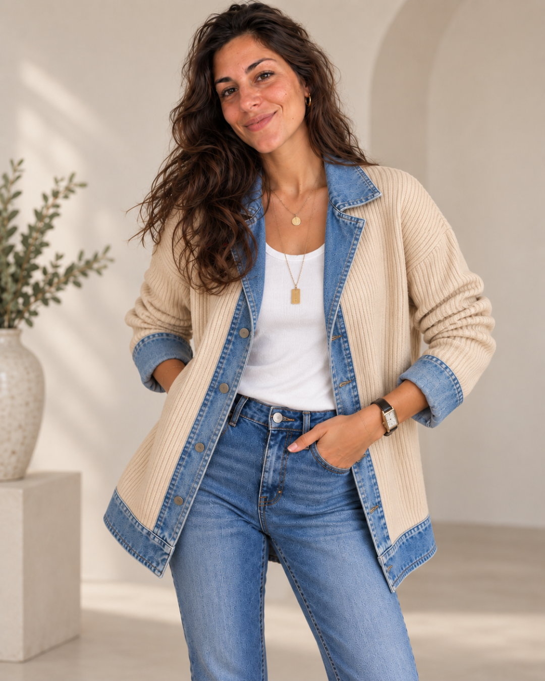 Amaya | Chaqueta de Punto con Paneles en Denim — imagen 4