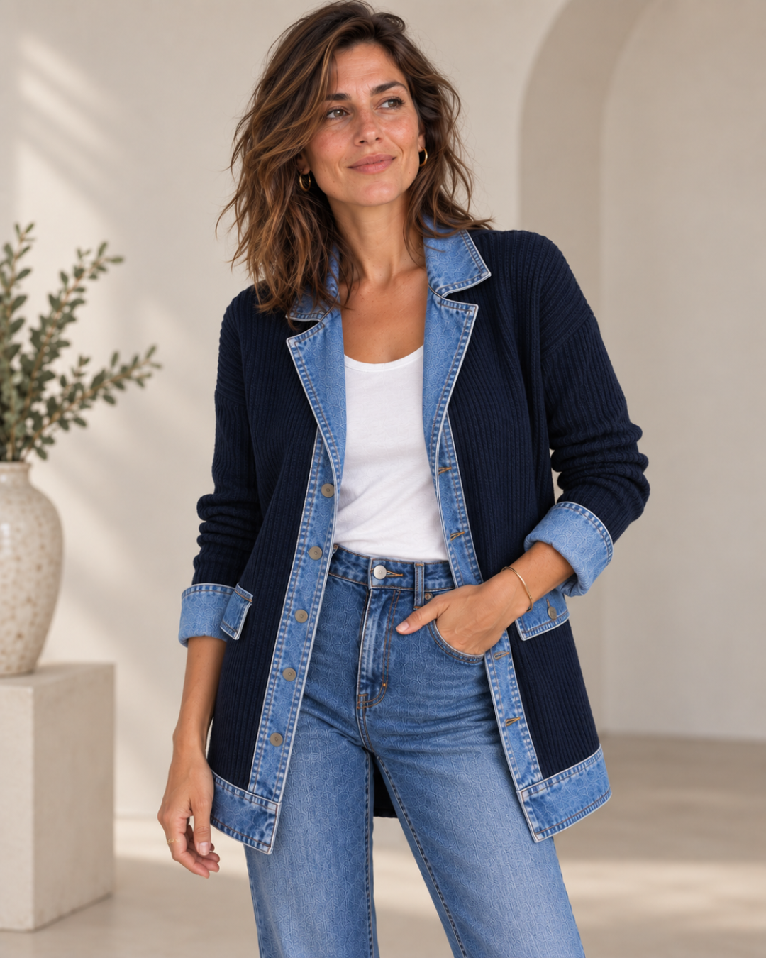 Amaya | Chaqueta de Punto con Paneles en Denim — imagen 6