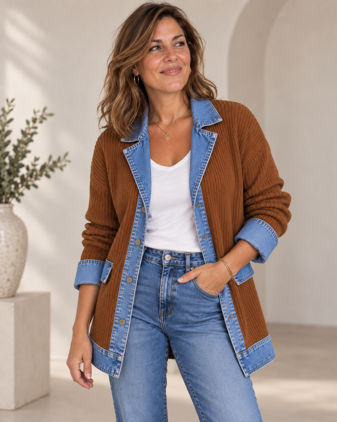 Amaya | Chaqueta de Punto con Paneles en Denim — imagen 7