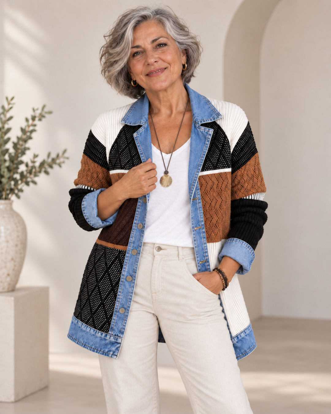Amaya | Chaqueta de Punto con Paneles en Denim — imagen 8