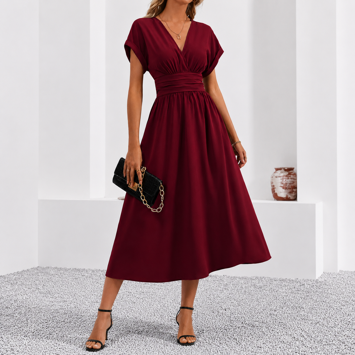 Lara | Vestido Largo Fluido con Escote en V — imagen 5