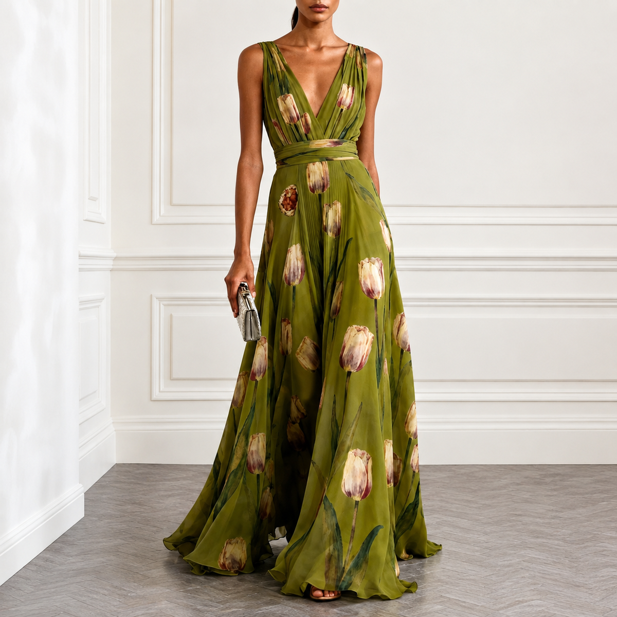 Adela | Vestido Largo Floral con Escote en V — imagen 5