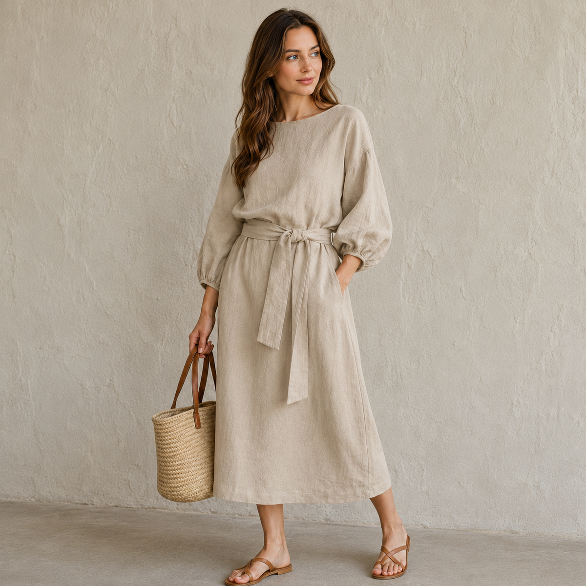 Rebeca | Vestido Midi de Algodón y Lino — imagen 1