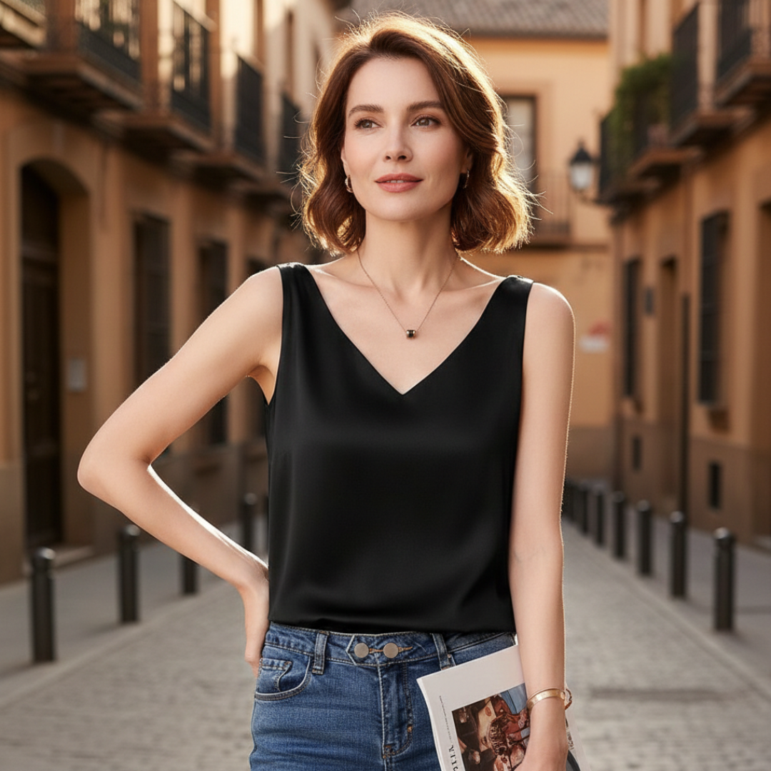 Ainhoa | Top Sin Mangas Drapeado Mujer | Escote V | Tejido Suave — imagen 2