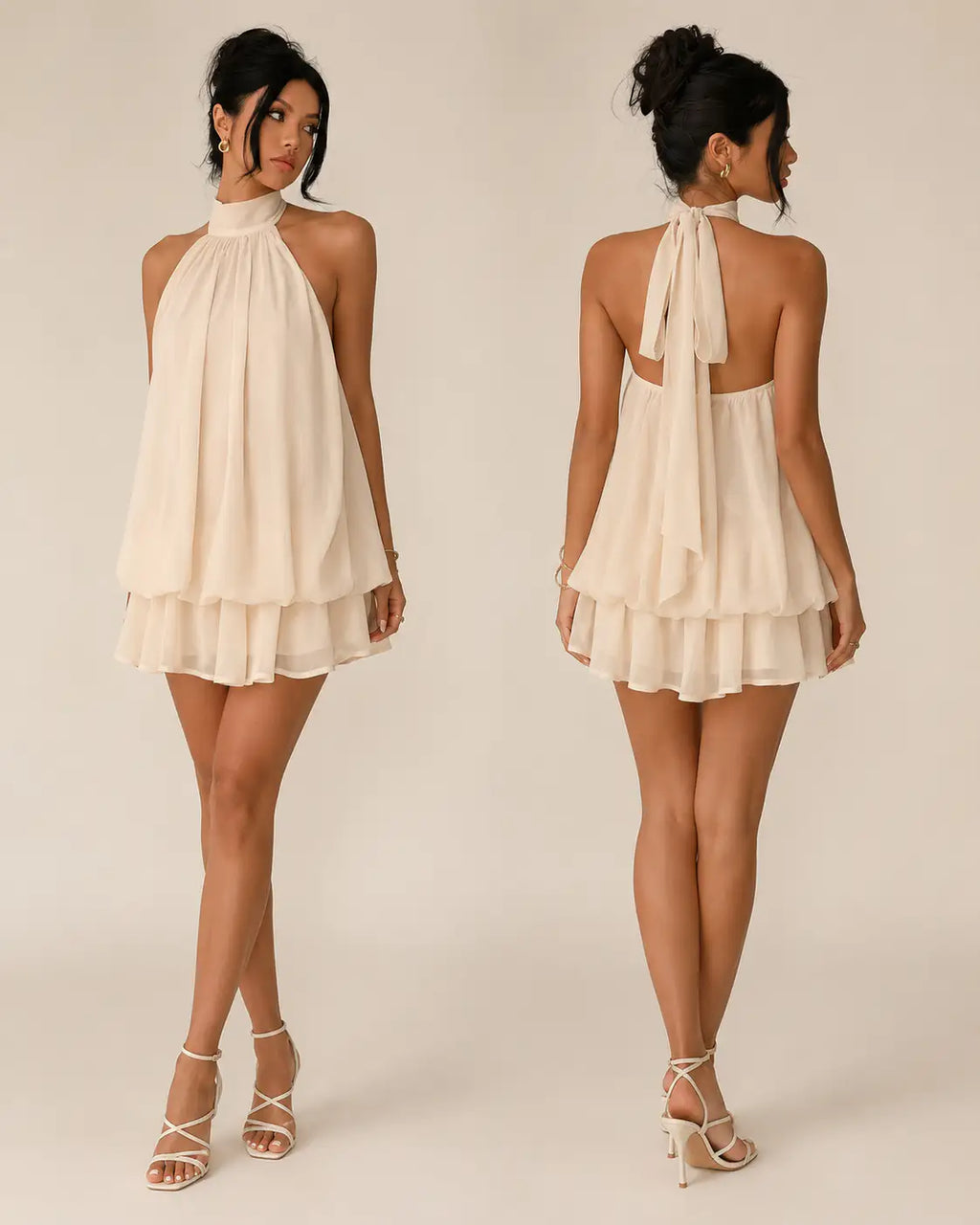 Zoa Alba | Margot Mini Vestido Halter con Espalda Descubierta y Movimiento