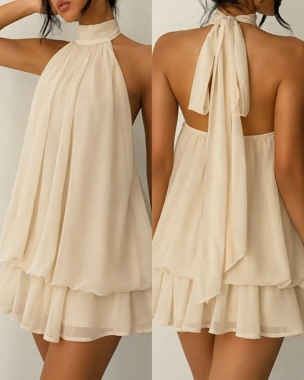 Zoa Alba | Margot Mini Vestido Halter con Espalda Descubierta y Movimiento