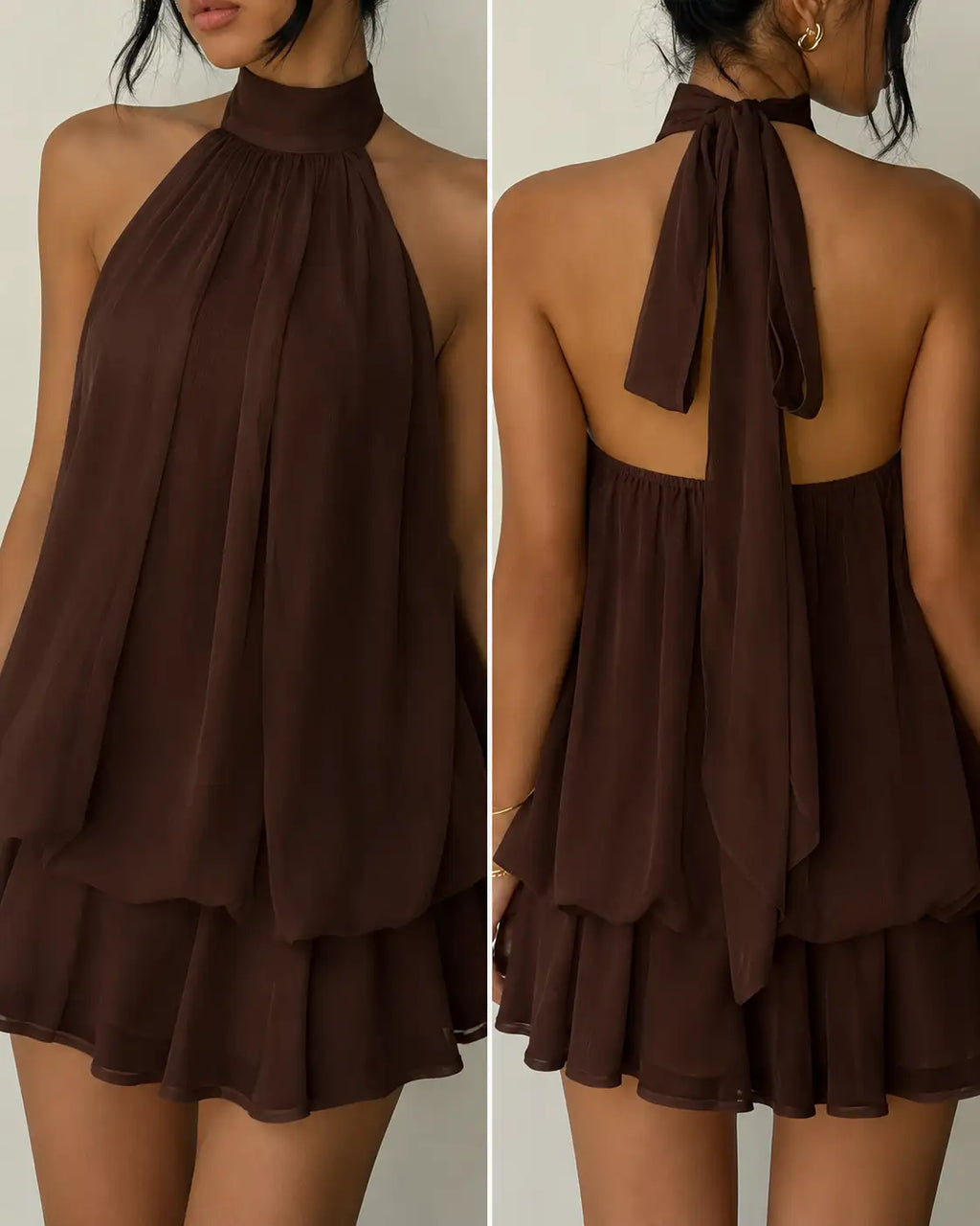 Zoa Alba | Margot Mini Vestido Halter con Espalda Descubierta y Movimiento