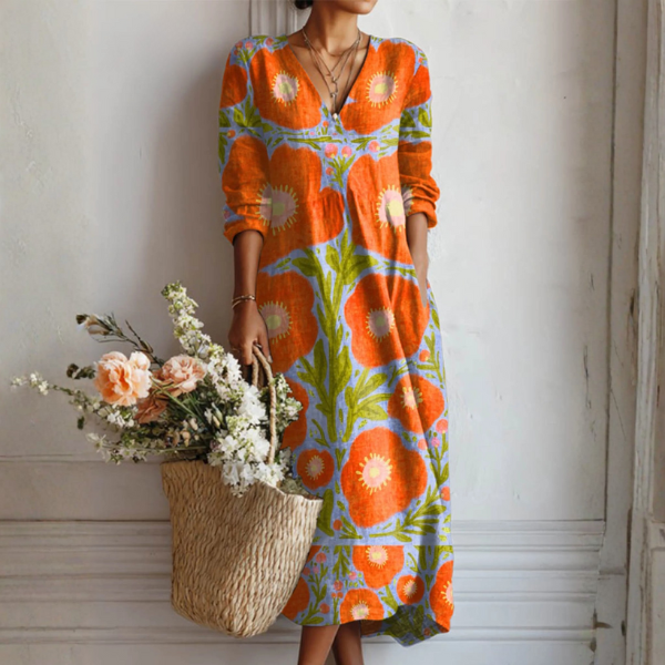 Salma | Vestido Midi Boho de Lino Estampado — imagen 20