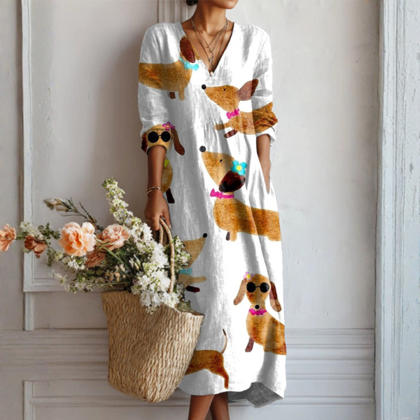 Salma | Vestido Midi Boho de Lino Estampado — imagen 25