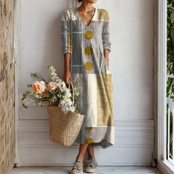 Salma | Vestido Midi Boho de Lino Estampado — imagen 9