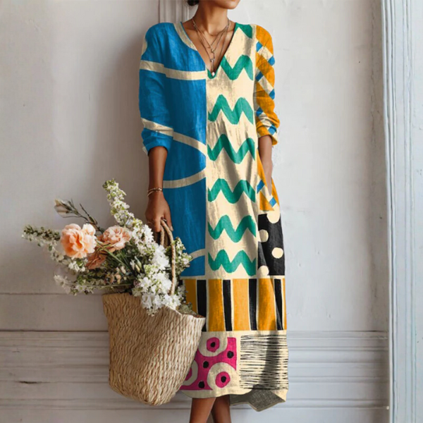 Salma | Vestido Midi Boho de Lino Estampado — imagen 24