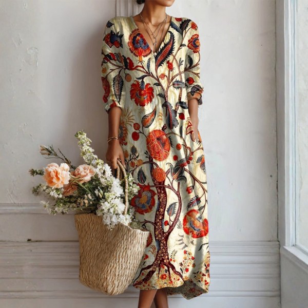 Salma | Vestido Midi Boho de Lino Estampado — imagen 22