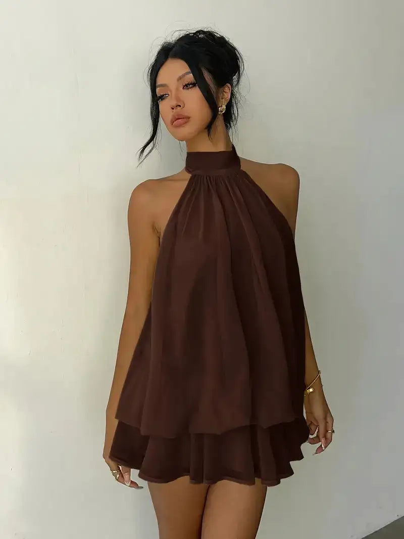 Zoa Alba | Margot Mini Vestido Halter con Espalda Descubierta y Movimiento