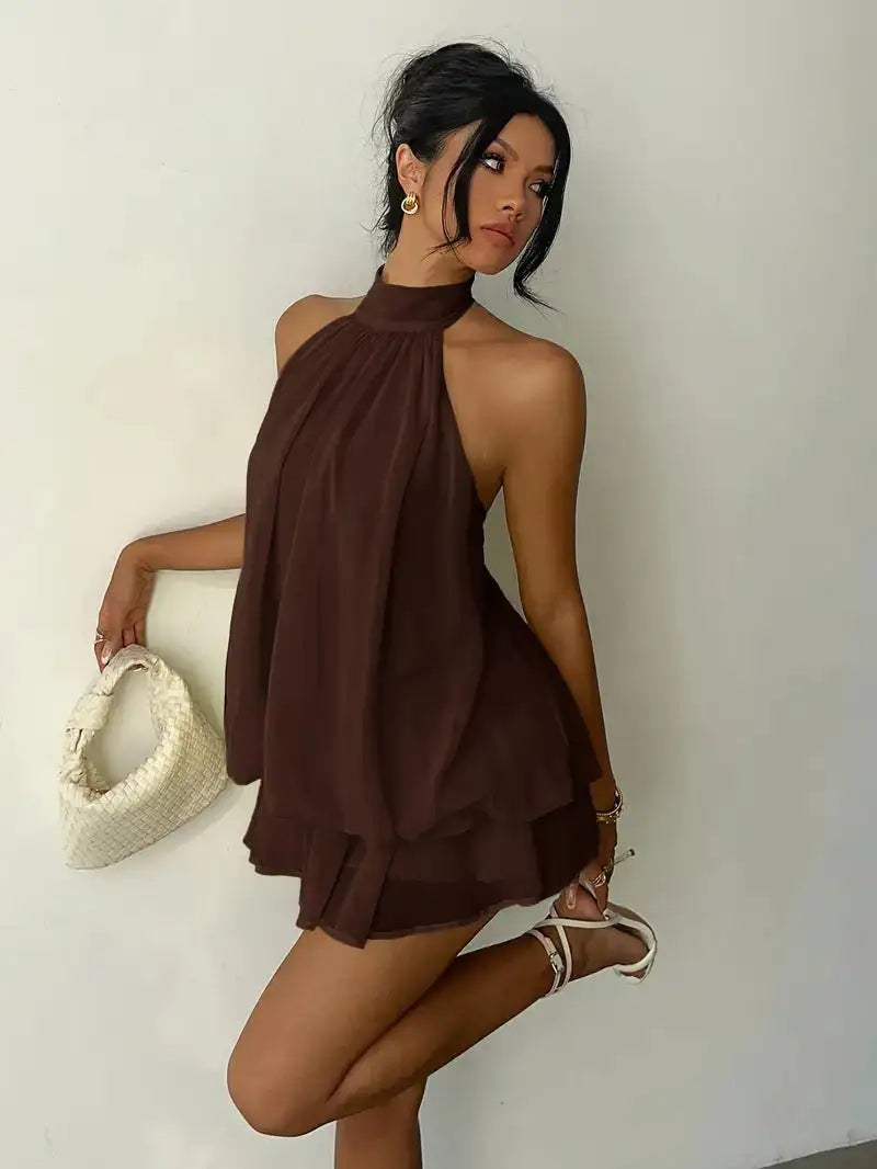 Zoa Alba | Margot Mini Vestido Halter con Espalda Descubierta y Movimiento