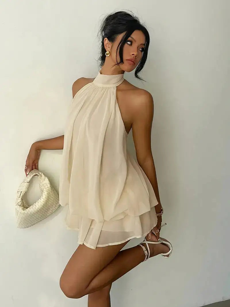 Zoa Alba | Margot Mini Vestido Halter con Espalda Descubierta y Movimiento