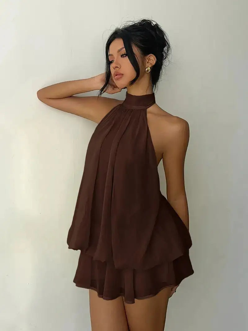 Zoa Alba | Margot Mini Vestido Halter con Espalda Descubierta y Movimiento