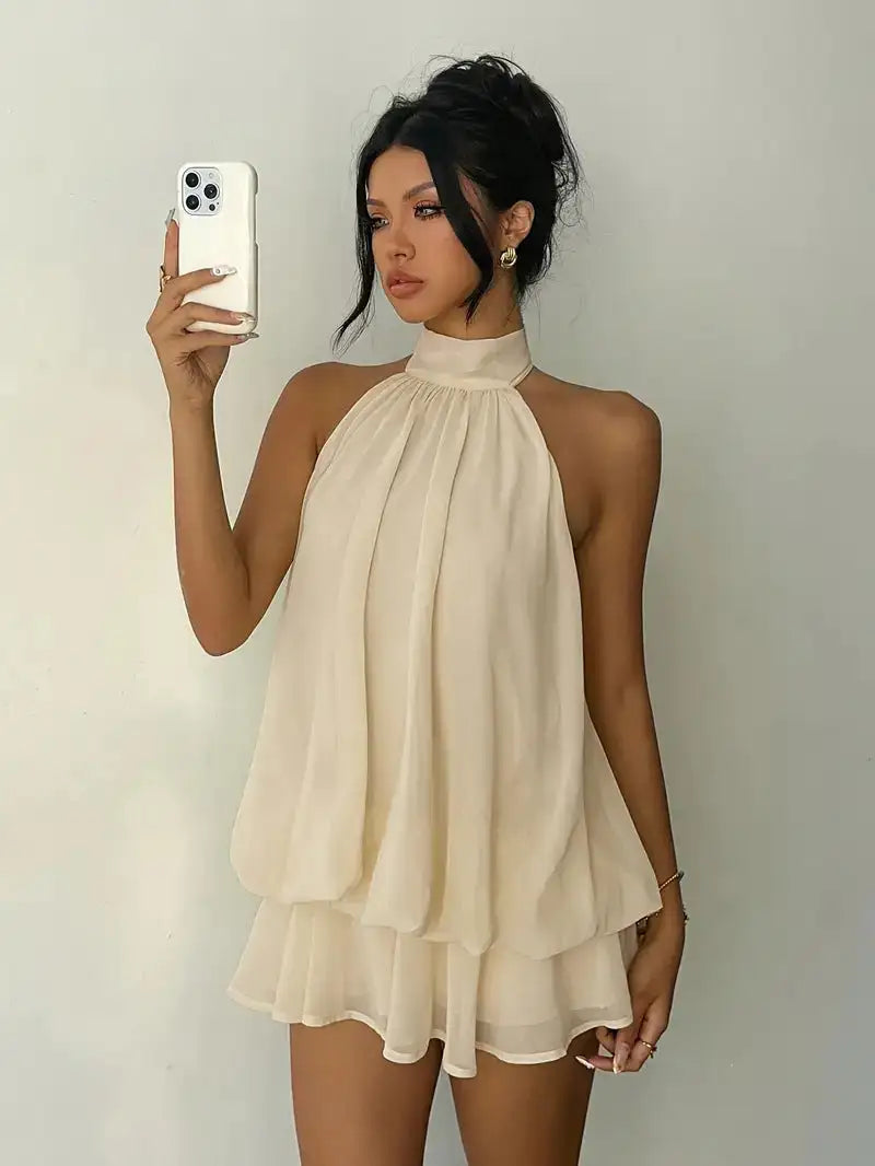 Zoa Alba | Margot Mini Vestido Halter con Espalda Descubierta y Movimiento