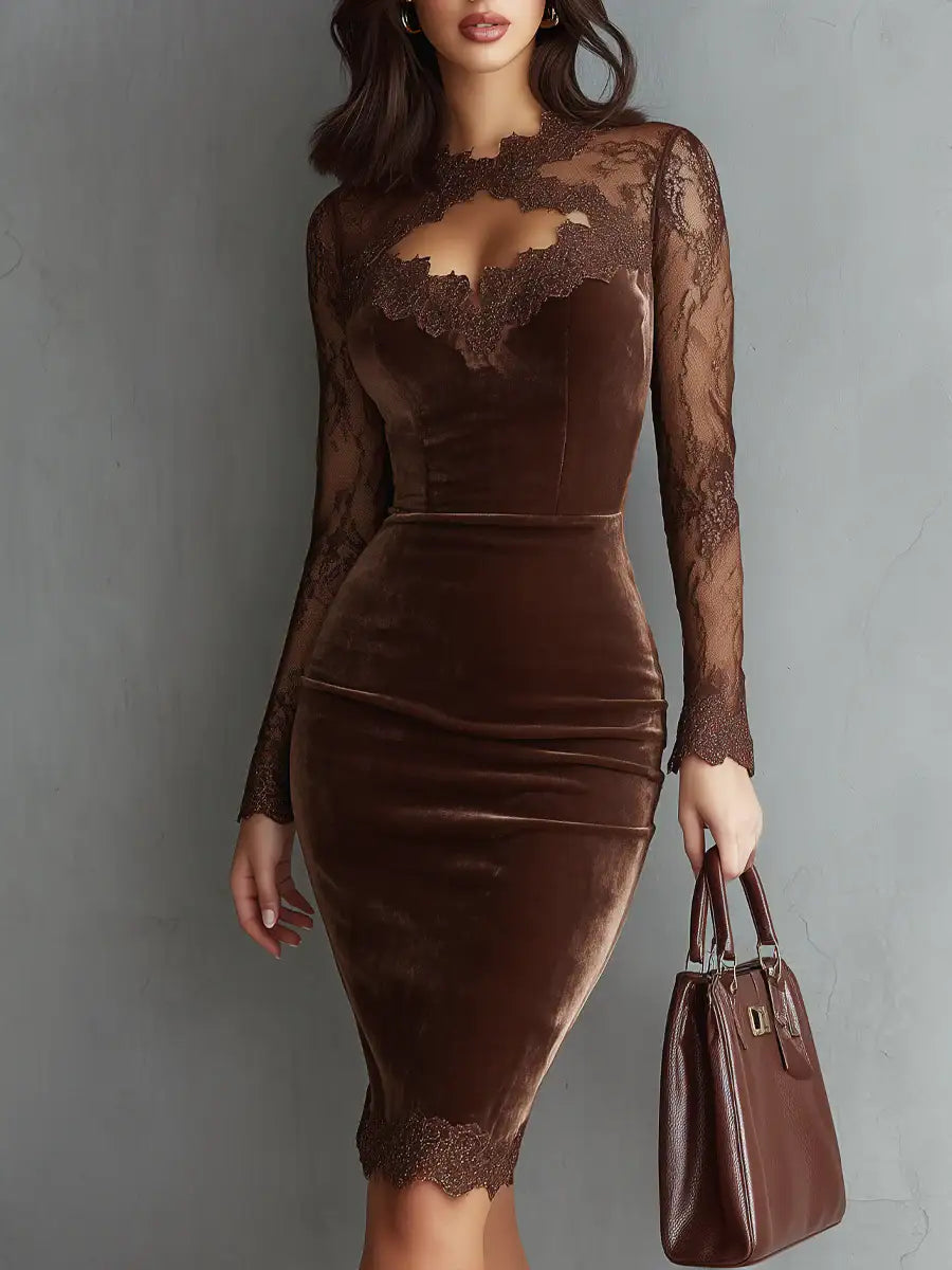 Gioia | Mini Vestido de Terciopelo con Mangas de Encaje