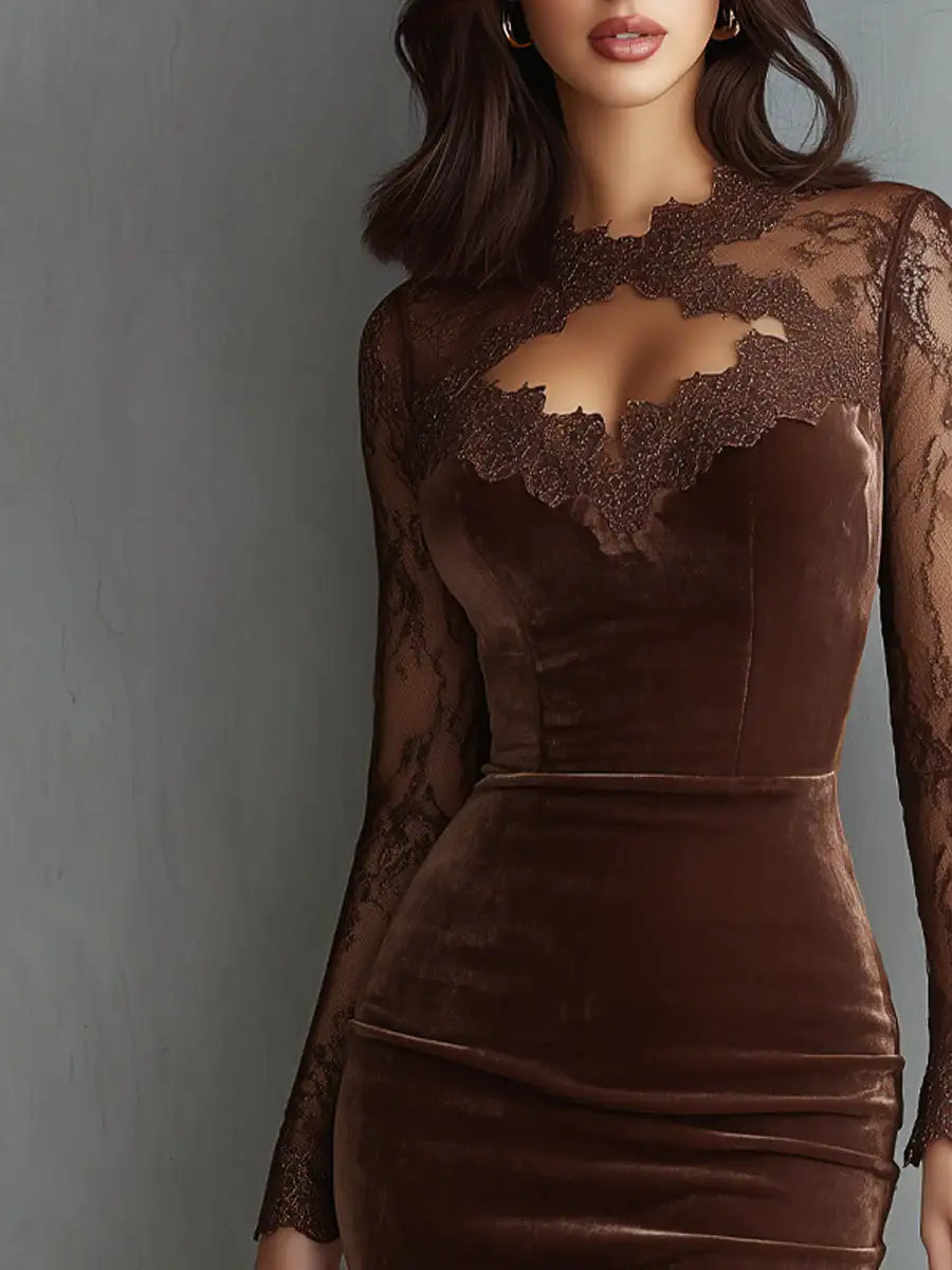 Gioia | Mini Vestido de Terciopelo con Mangas de Encaje