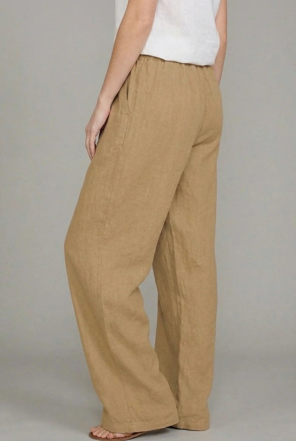 Irene Alba | Pantalón de Lino Pierna Ancha Mujer Cintura Elástica Cordón