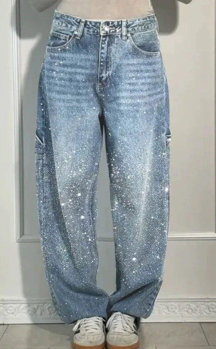 Aitana Camila | Pantalones Baggy Mujer Vaquero Brillantes Cintura Alta