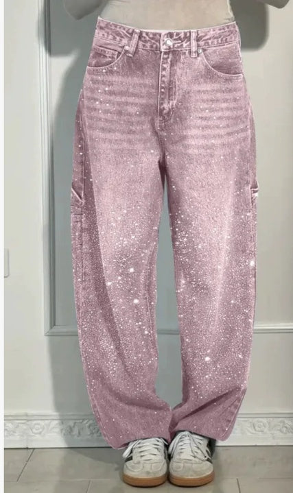 Aitana Camila | Pantalones Baggy Mujer Vaquero Brillantes Cintura Alta
