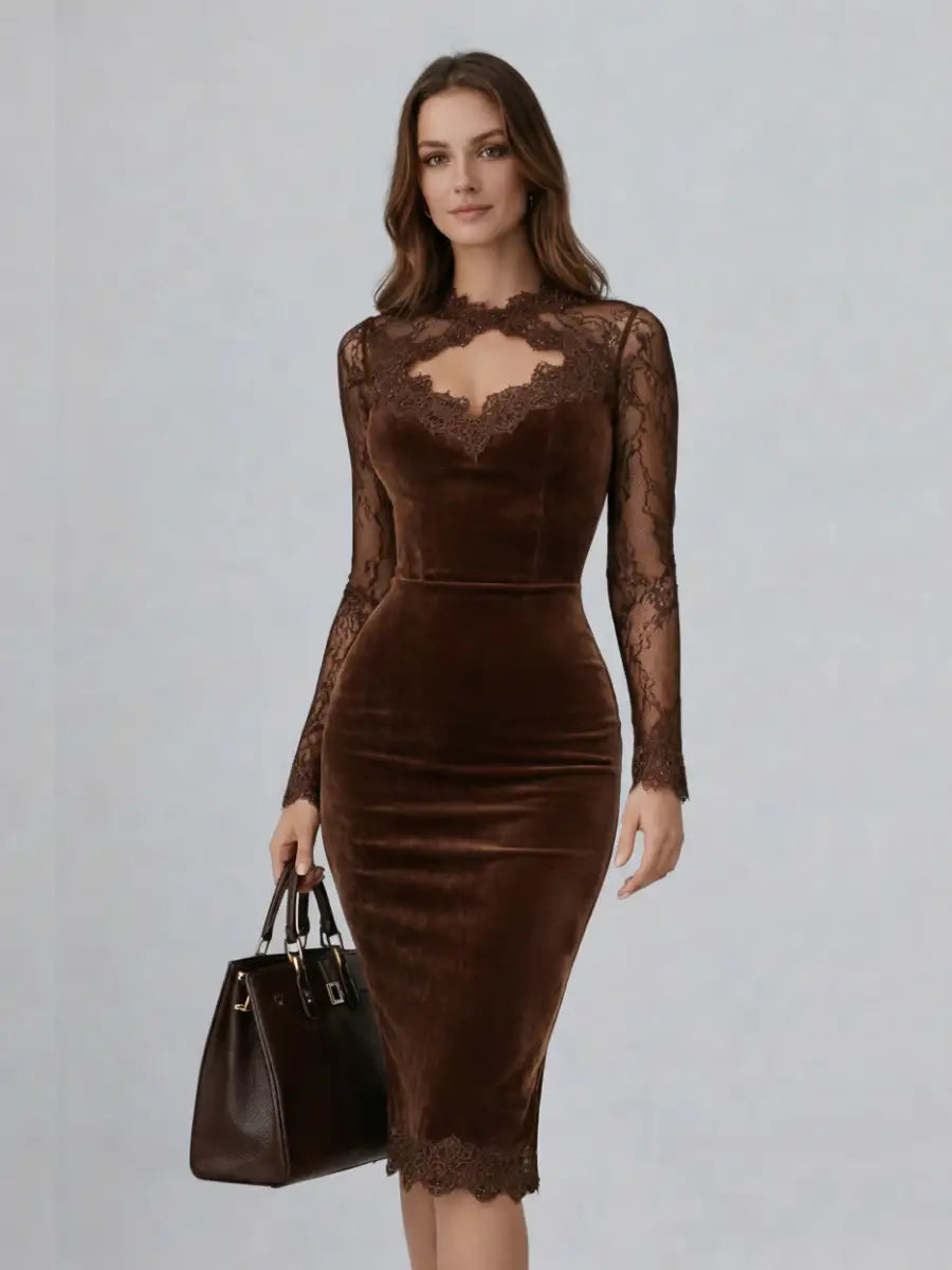 Gioia | Mini Vestido de Terciopelo con Mangas de Encaje