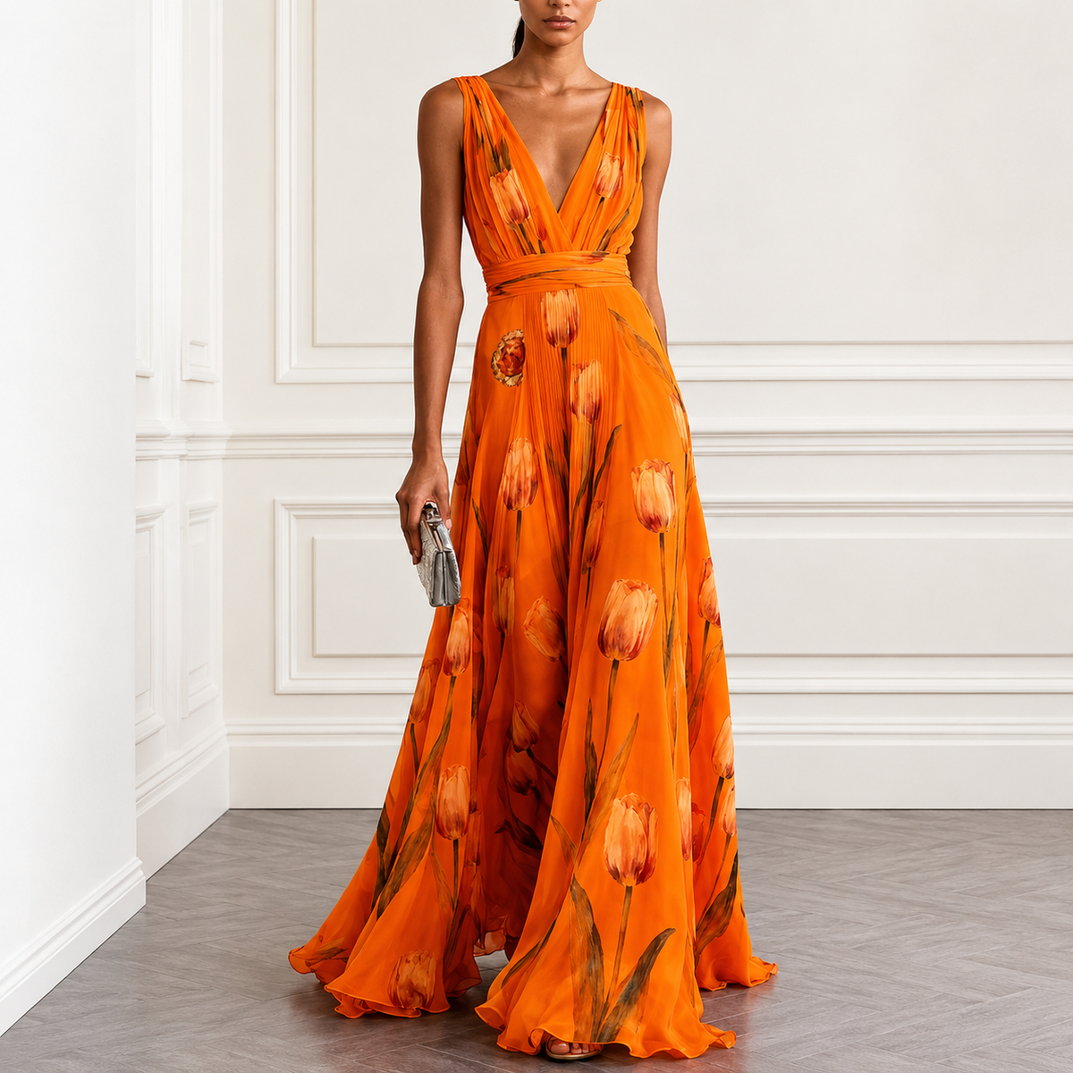 Adela | Vestido Largo Floral con Escote en V — imagen 9