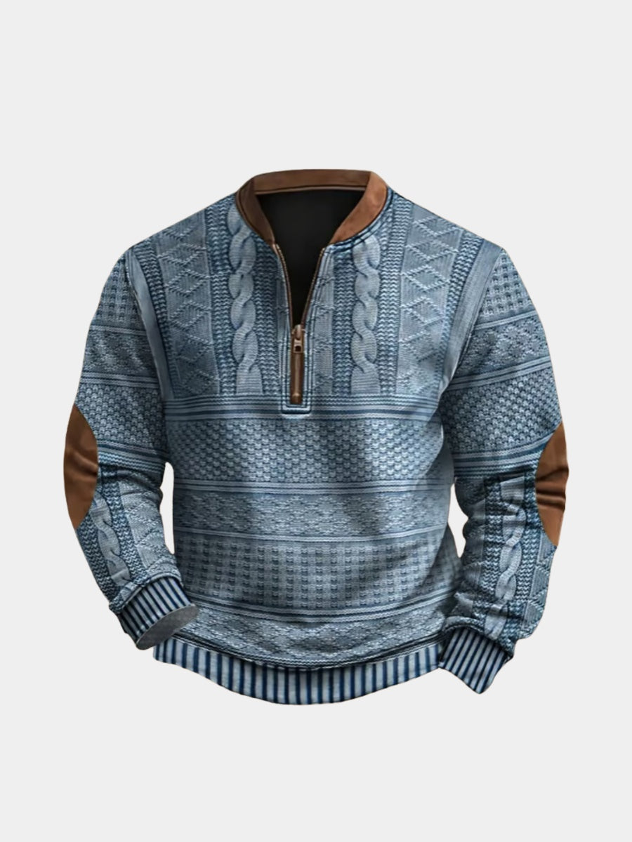 Aitor Darío | Sudadera con Cremallera Estampada Hombre Manga Larga Cuello Mao