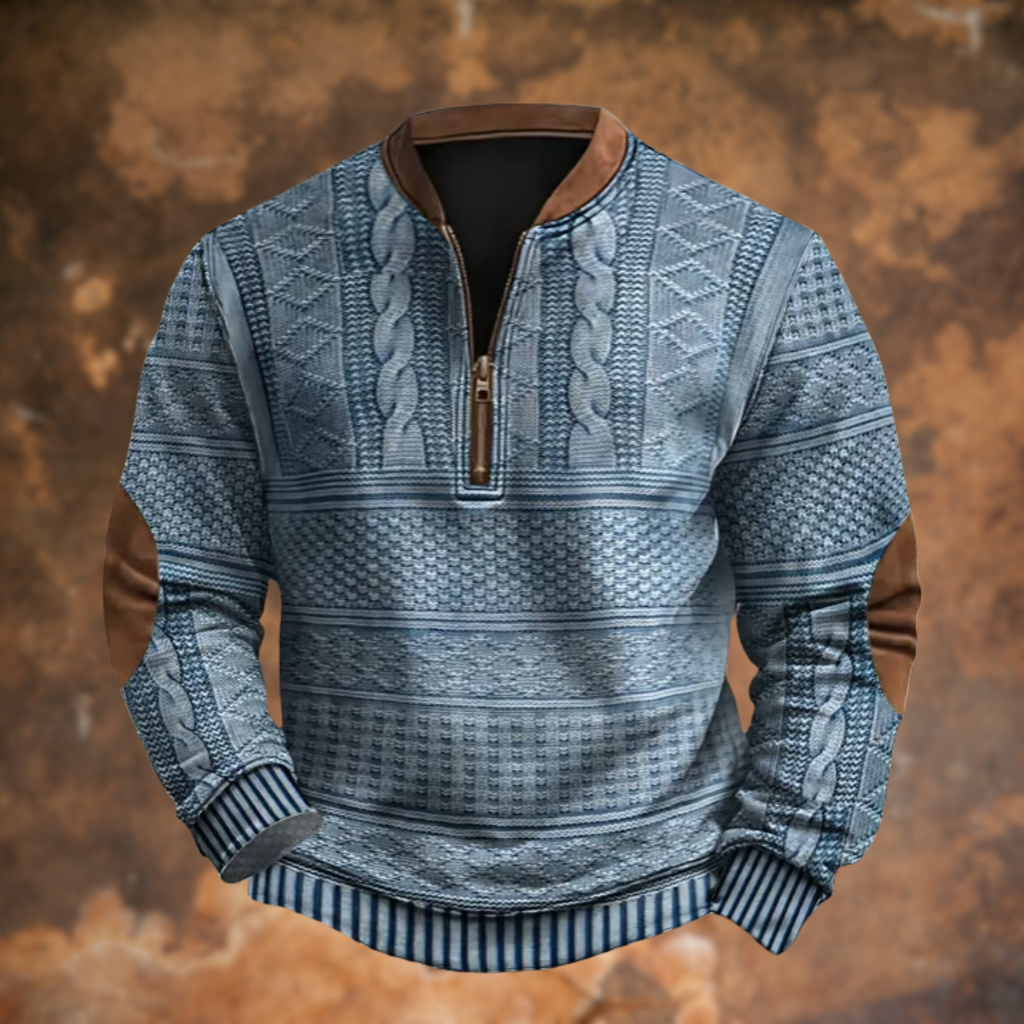 Aitor Darío | Sudadera con Cremallera Estampada Hombre Manga Larga Cuello Mao
