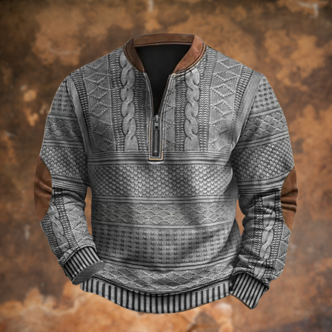 Aitor Darío | Sudadera con Cremallera Estampada Hombre Manga Larga Cuello Mao