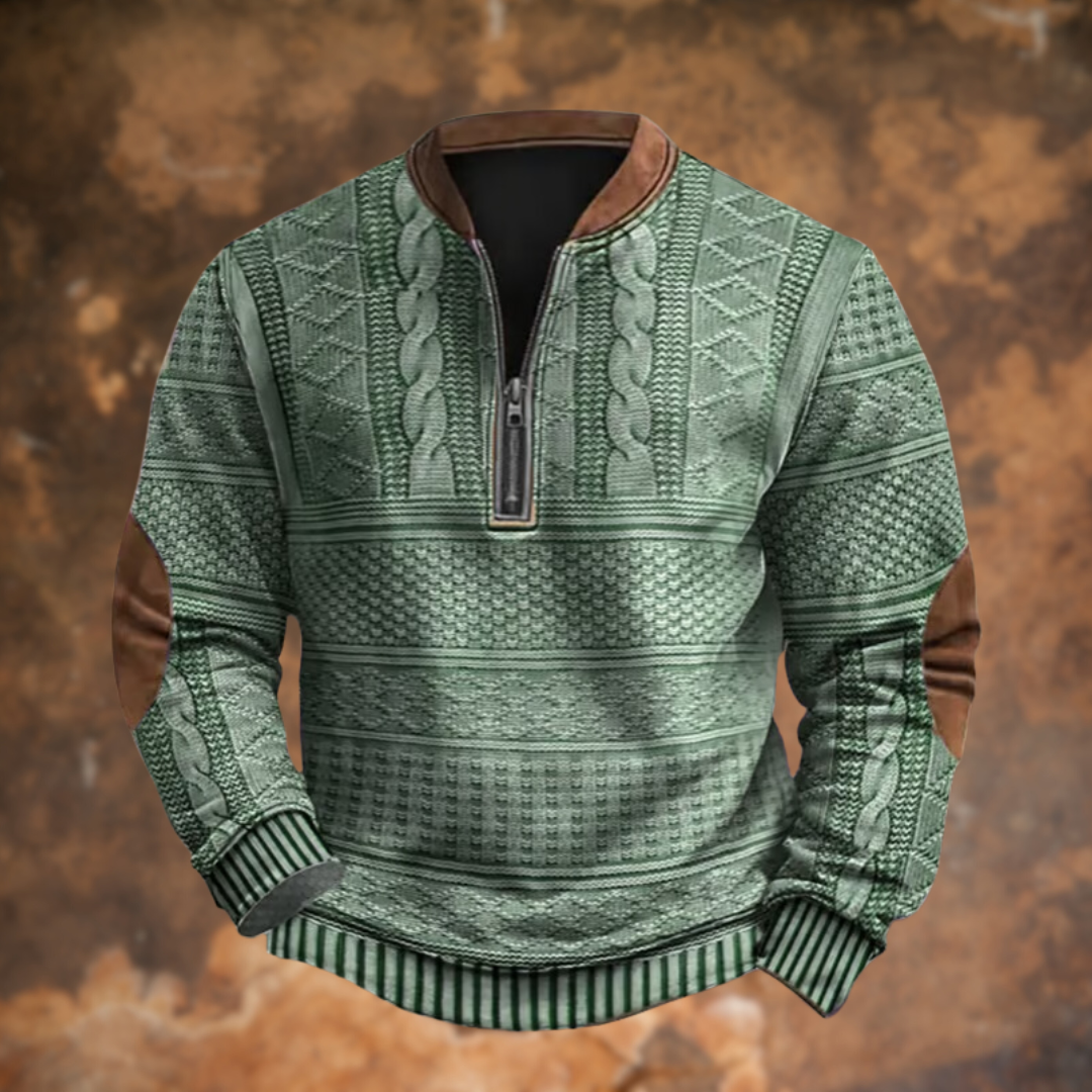 Aitor Darío | Sudadera con Cremallera Estampada Hombre Manga Larga Cuello Mao