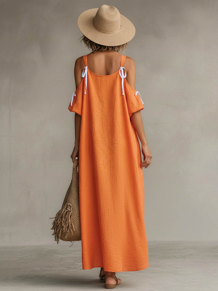 Adriana Alma | Vestido Largo Hombros Descubiertos Mujer Tirantes Lazo