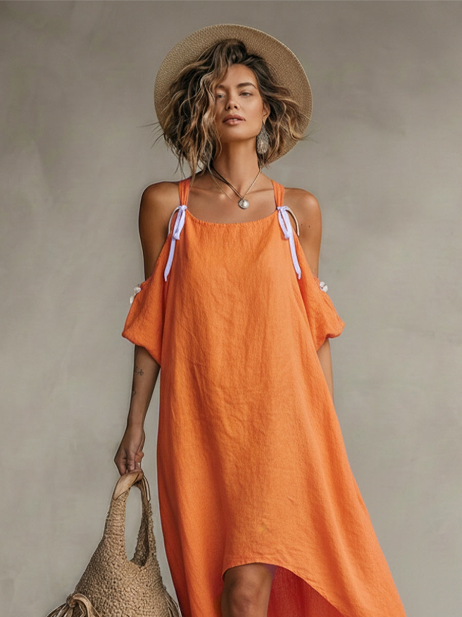 Adriana Alma | Vestido Largo Hombros Descubiertos Mujer Tirantes Lazo