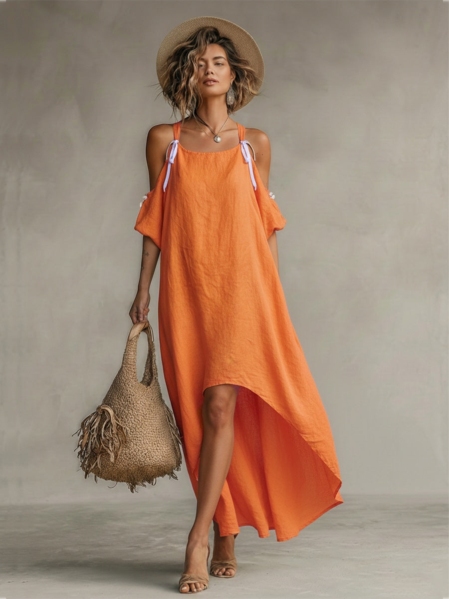Adriana Alma | Vestido Largo Hombros Descubiertos Mujer Tirantes Lazo