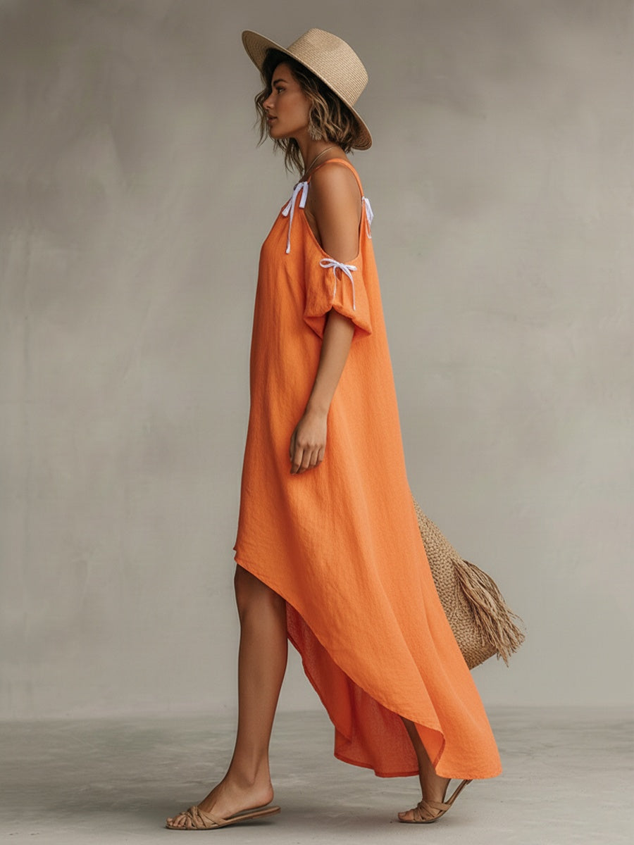 Adriana Alma | Vestido Largo Hombros Descubiertos Mujer Tirantes Lazo