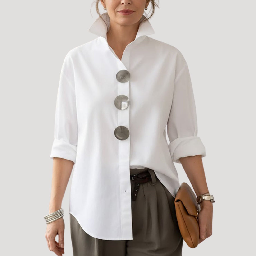 Estela Aitana | Camisa Elegante de Botones Mujer Cuello Alto