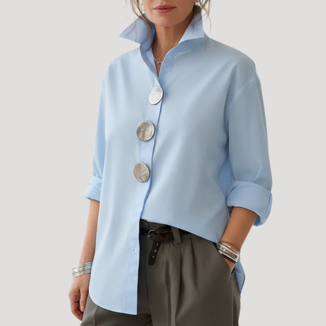 Estela Aitana | Camisa Elegante de Botones Mujer Cuello Alto