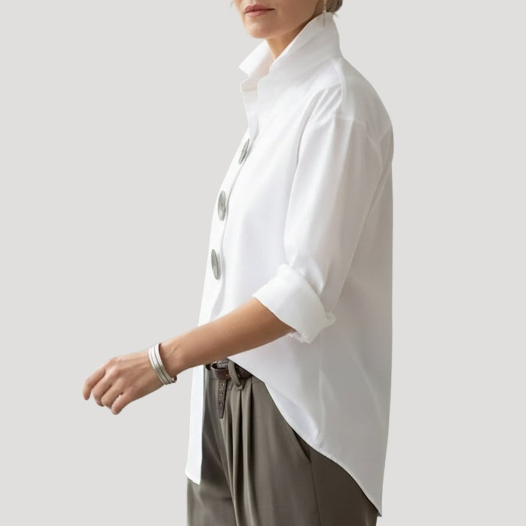 Estela Aitana | Camisa Elegante de Botones Mujer Cuello Alto