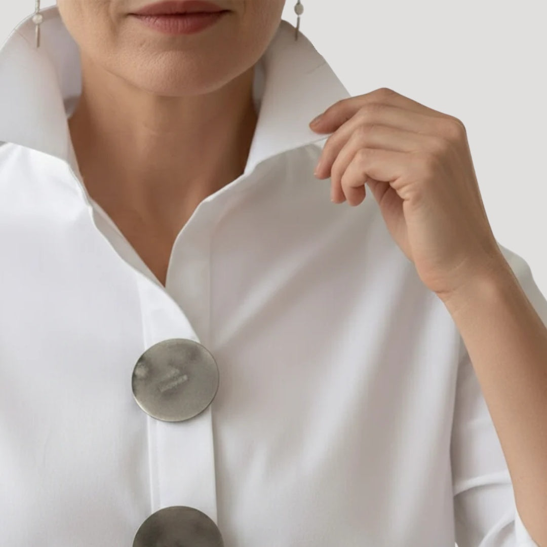 Estela Aitana | Camisa Elegante de Botones Mujer Cuello Alto
