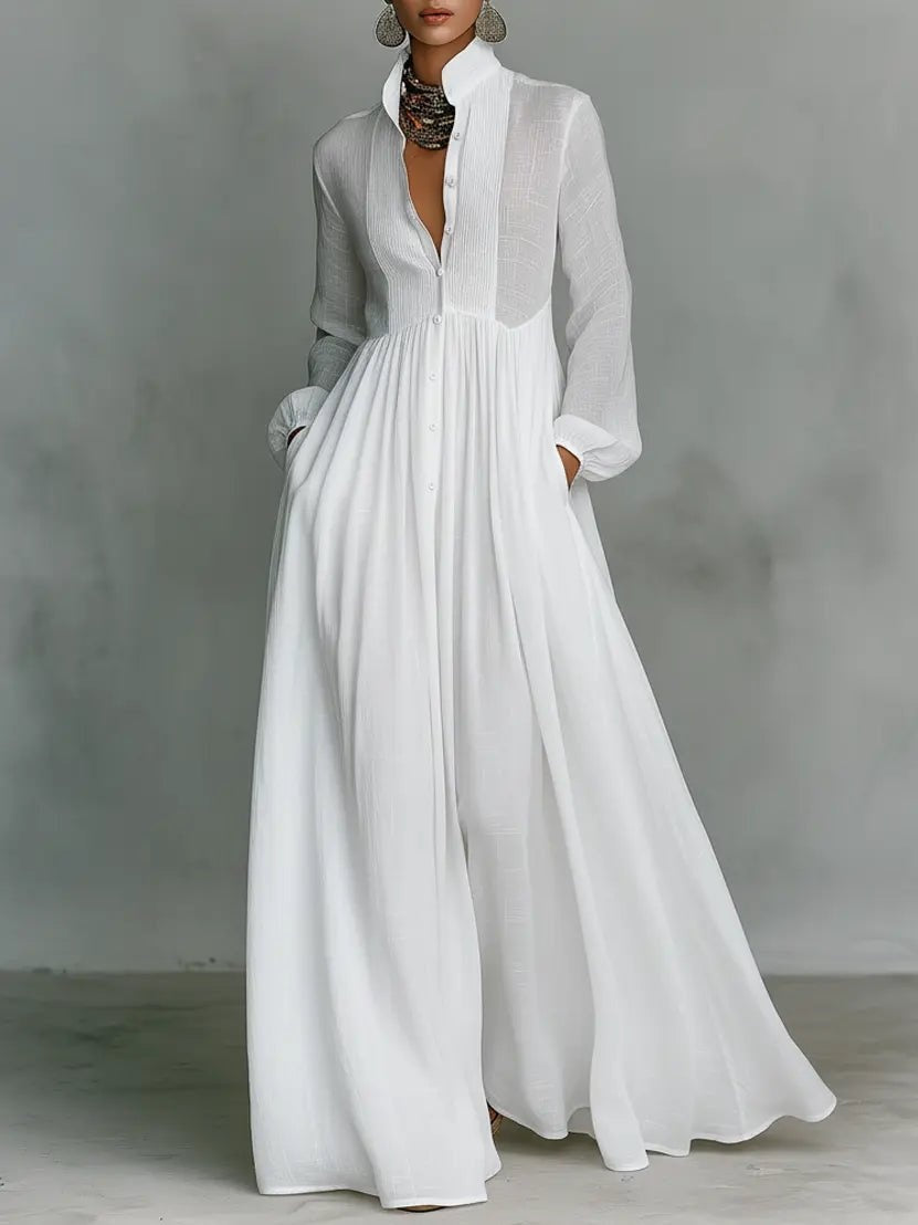 Isabel Aitana | Vestido Largo de Novia Sencillo Mujer Manga Larga Botones