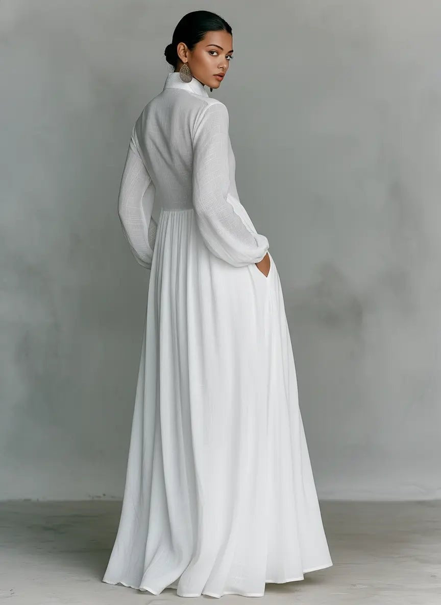 Isabel Aitana | Vestido Largo de Novia Sencillo Mujer Manga Larga Botones