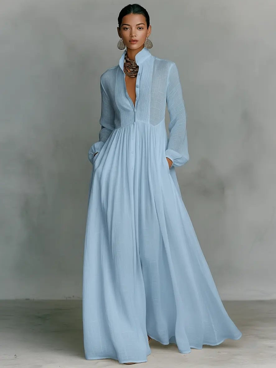 Isabel Aitana | Vestido Largo de Novia Sencillo Mujer Manga Larga Botones