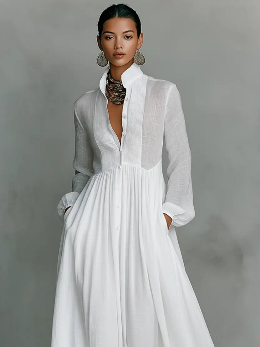 Isabel Aitana | Vestido Largo de Novia Sencillo Mujer Manga Larga Botones