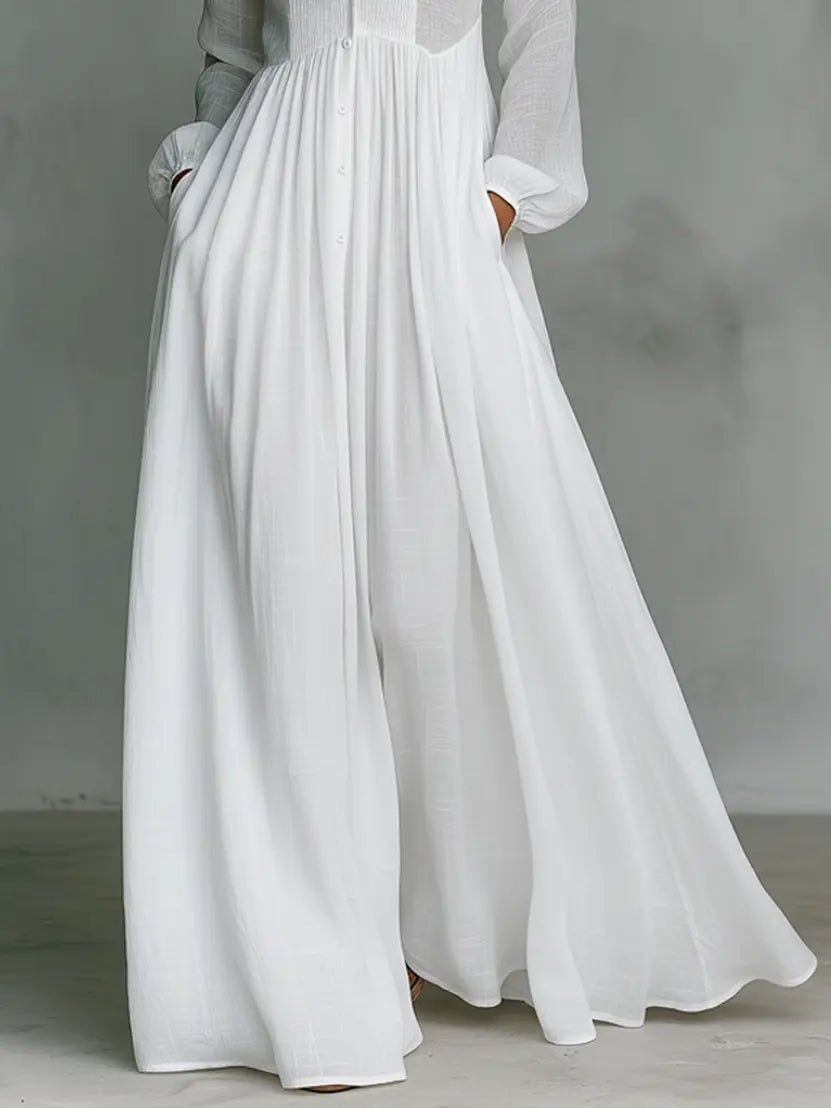 Isabel Aitana | Vestido Largo de Novia Sencillo Mujer Manga Larga Botones