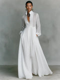 Isabel Aitana | Vestido Largo de Novia Sencillo Mujer Manga Larga Botones