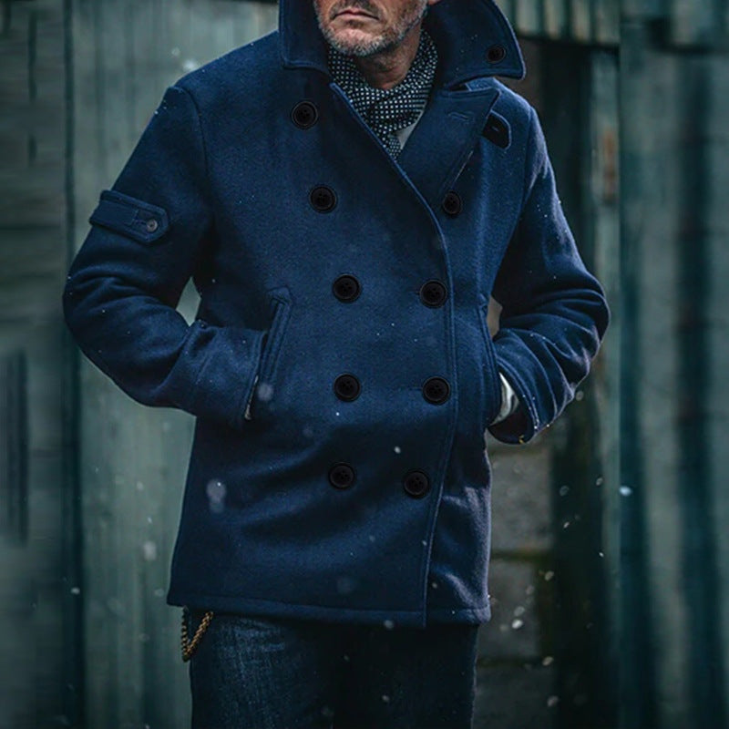 Aitor Fernando | Abrigo de Paño Hombre Doble Botonadura Peacoat Cuello Alto